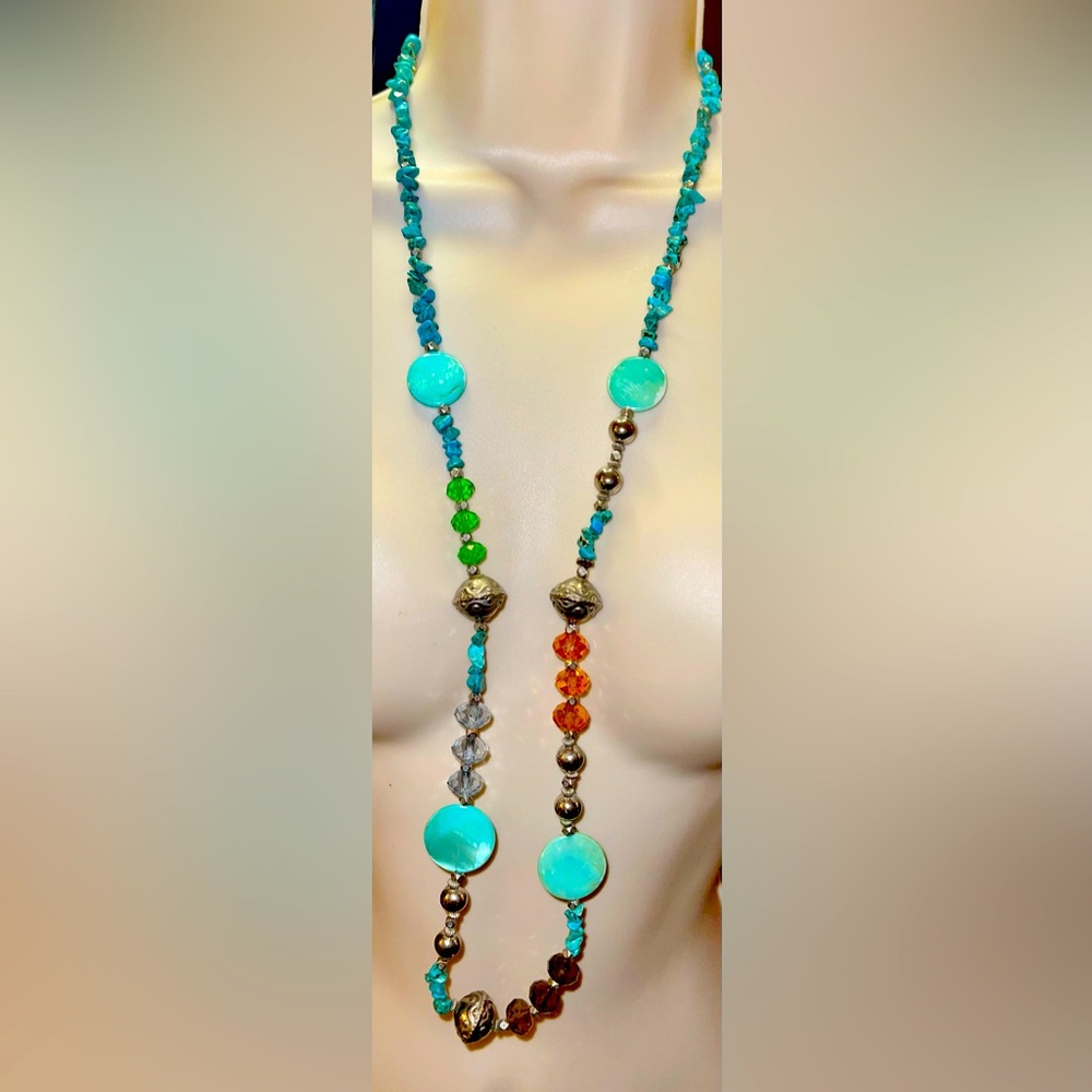 Vintage Long Turquoise and Beaded Necklace.